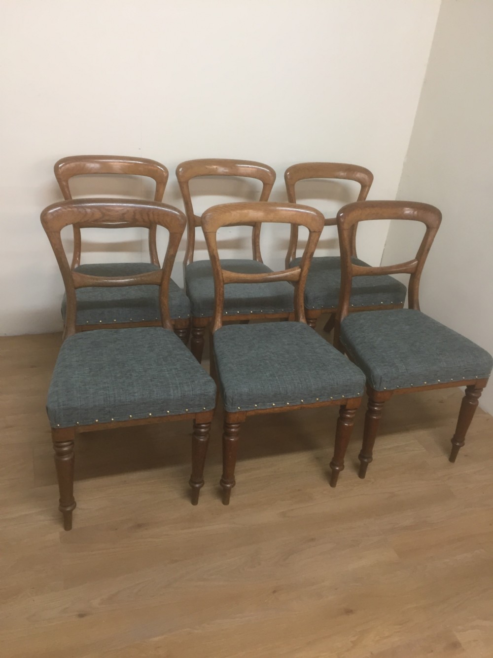 Six. Nineteenth century golden oak dining chairs  View IX