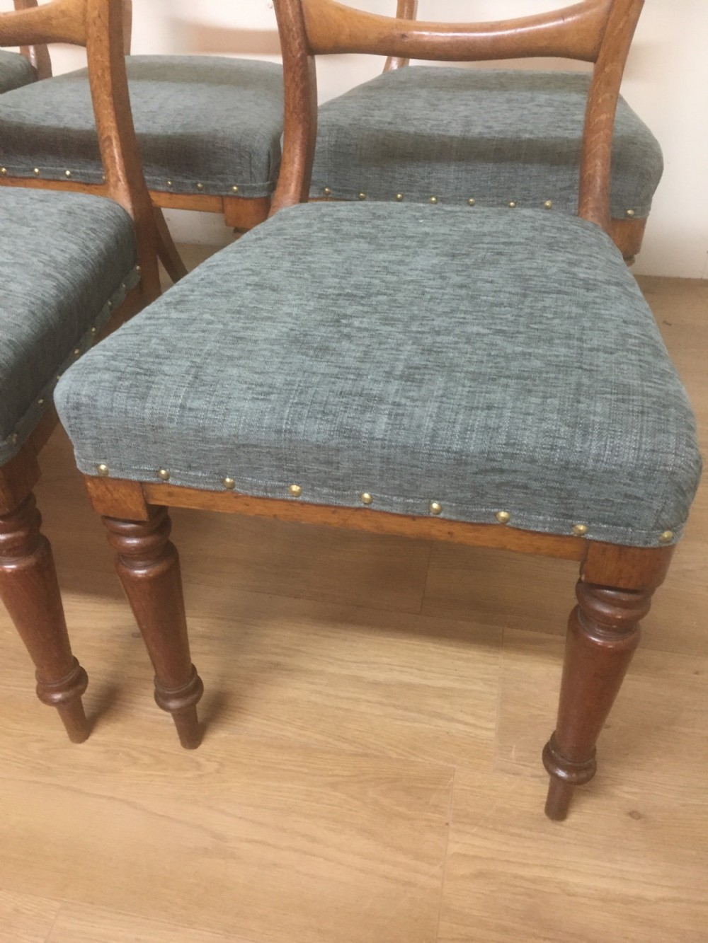 Six. Nineteenth century golden oak dining chairs  View XI