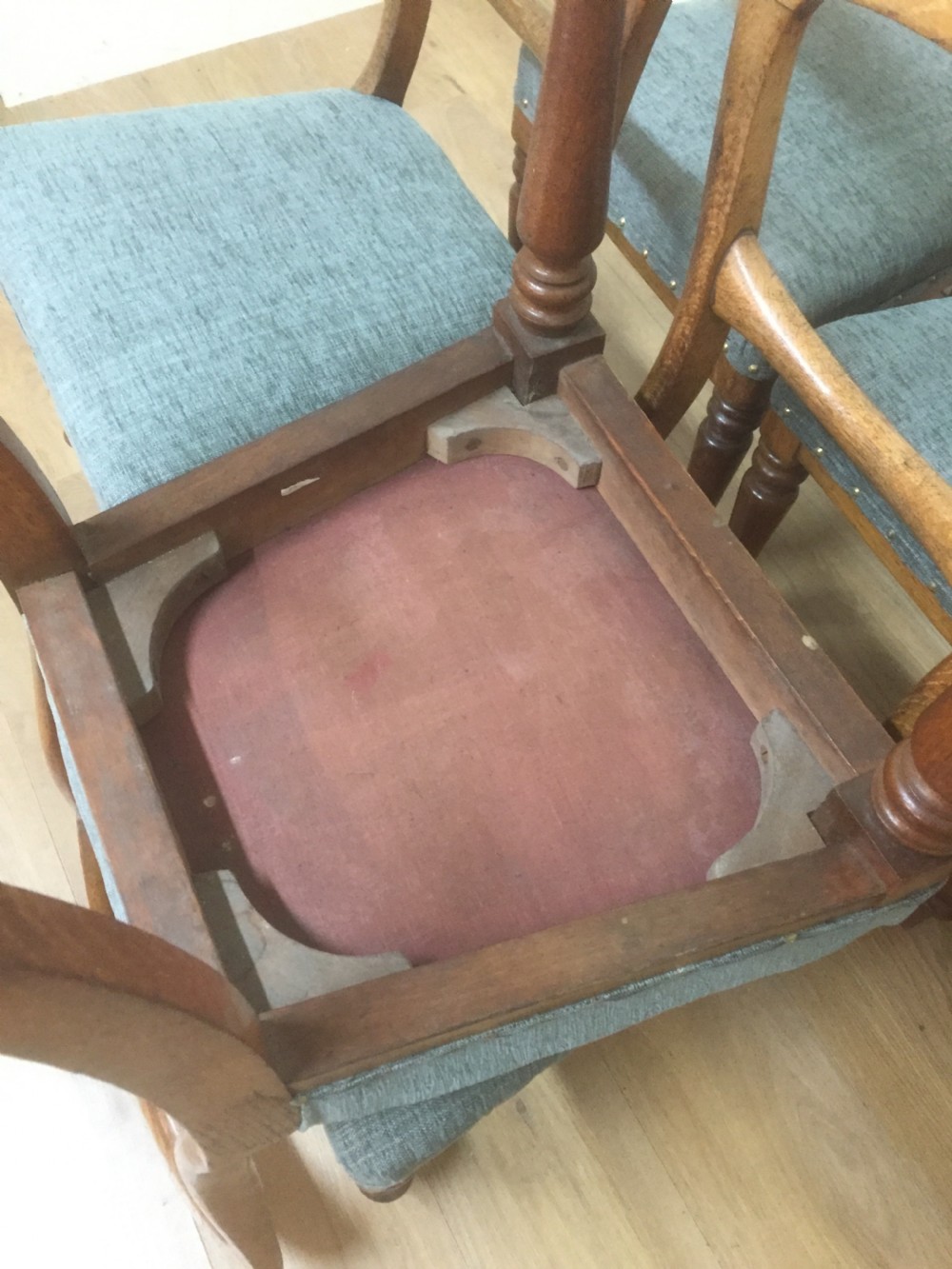 Six. Nineteenth century golden oak dining chairs  View XII