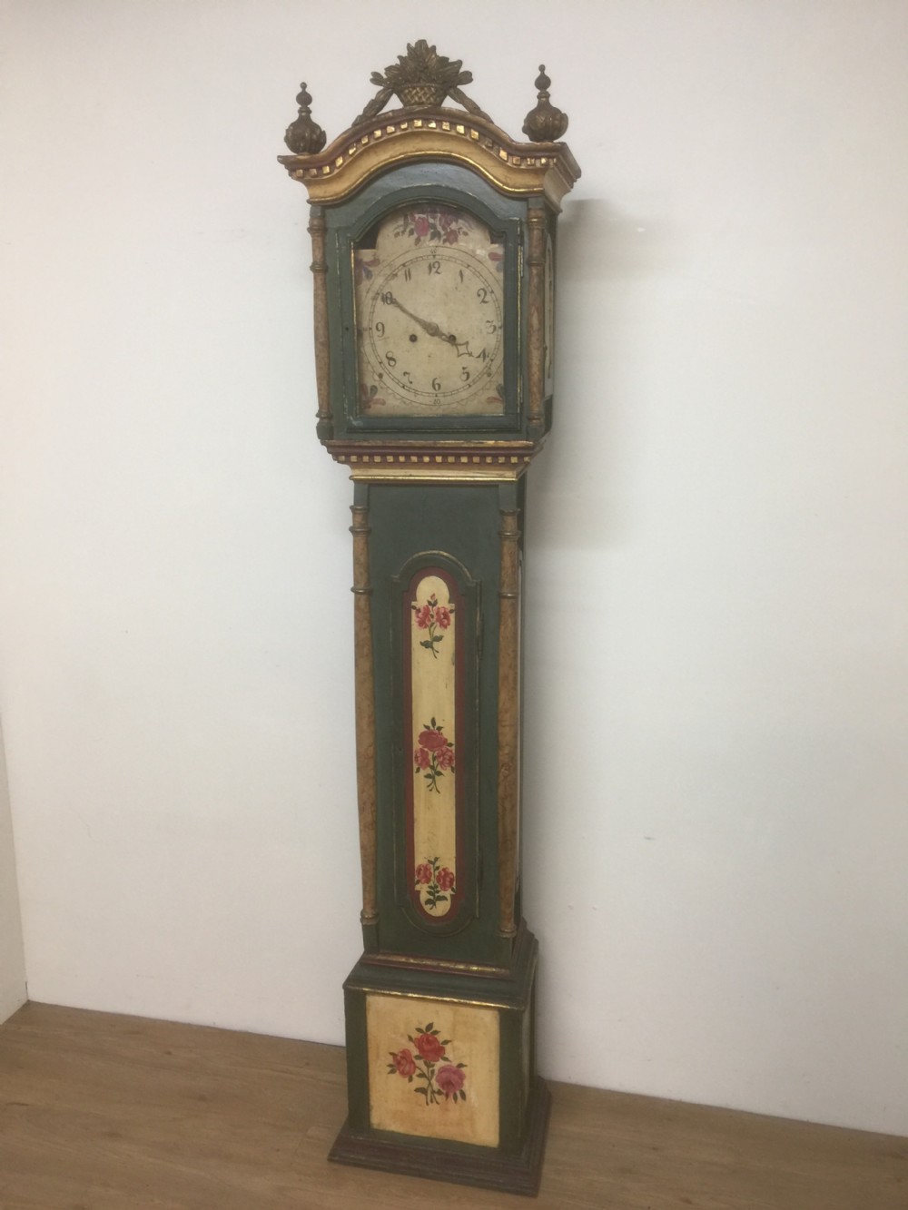 Nineteenth century painted Portuguese clock case with associated part movement 