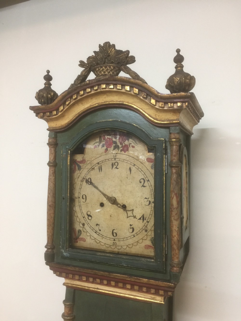 Nineteenth century painted Portuguese clock case with associated part movement  View II