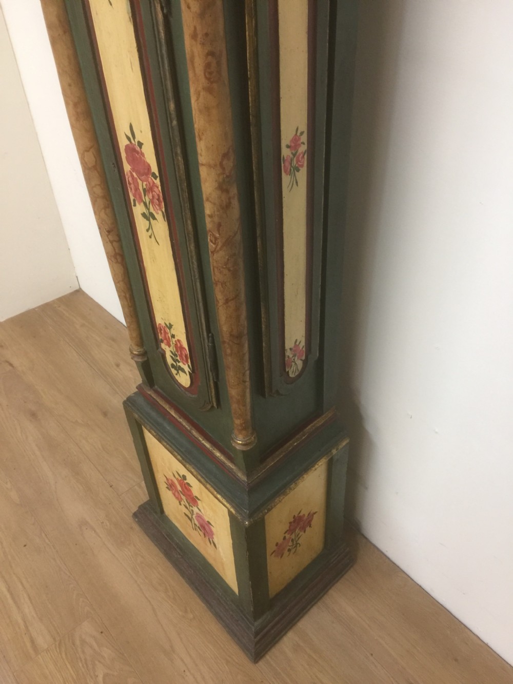 Nineteenth century painted Portuguese clock case with associated part movement  View III