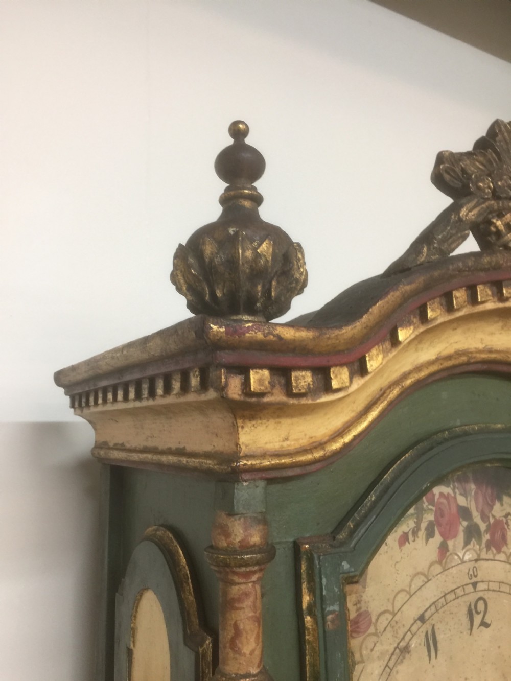 Nineteenth century painted Portuguese clock case with associated part movement  View IV
