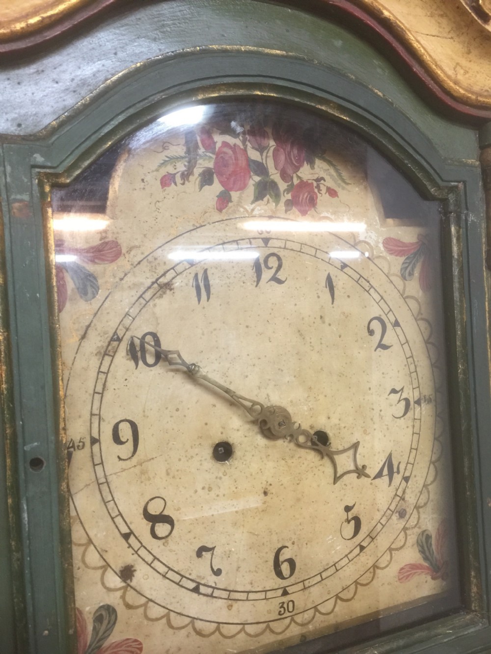 Nineteenth century painted Portuguese clock case with associated part movement  View V