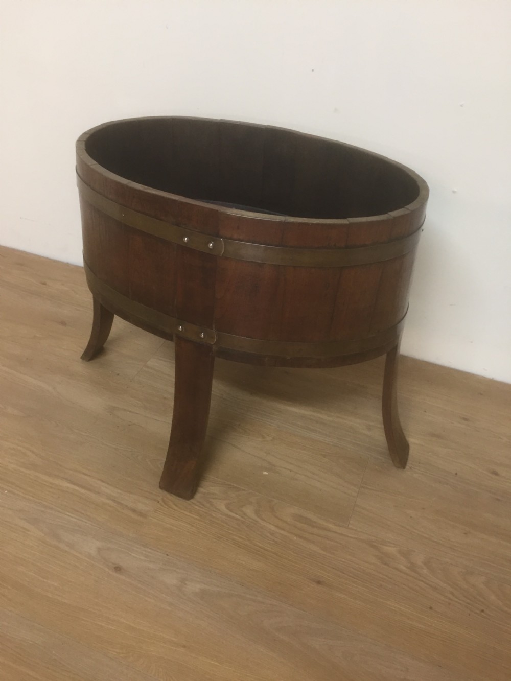 Victorian oval golden oak coopered planter -log bin