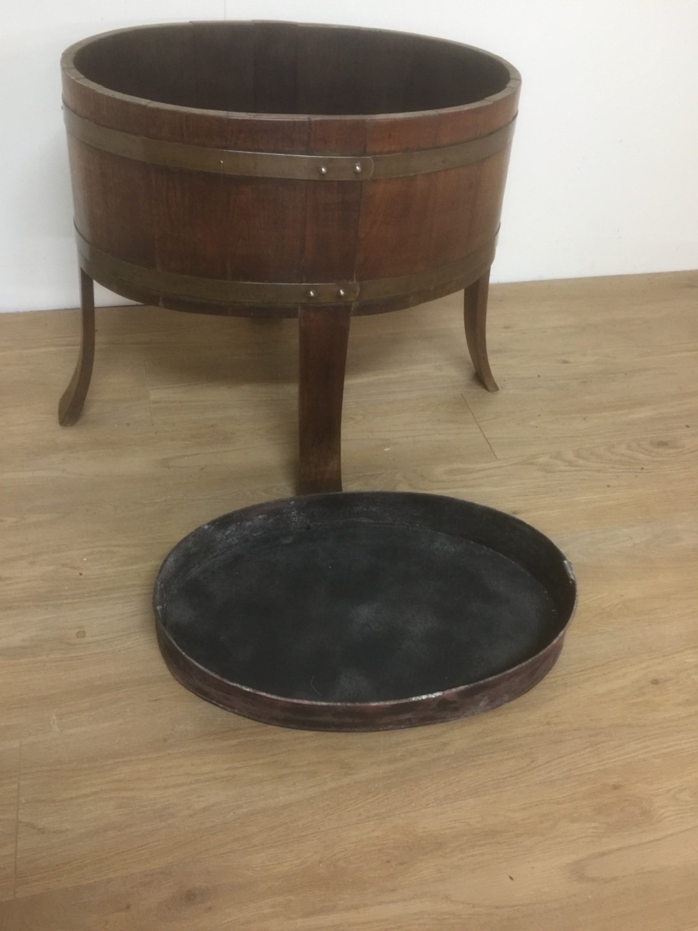 Victorian oval golden oak coopered planter -log bin View V