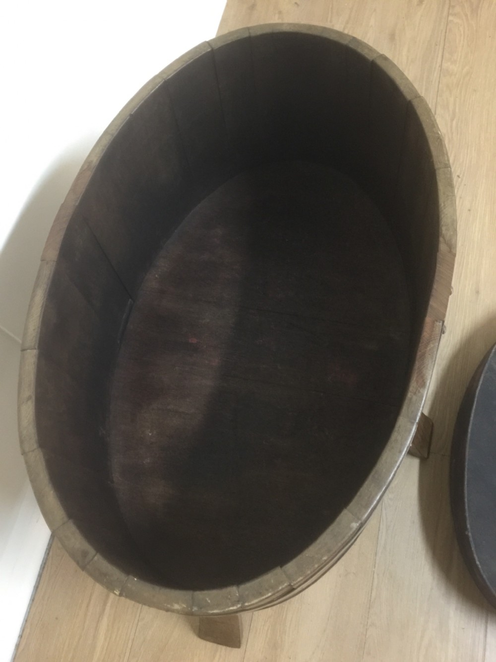 Victorian oval golden oak coopered planter -log bin View VI