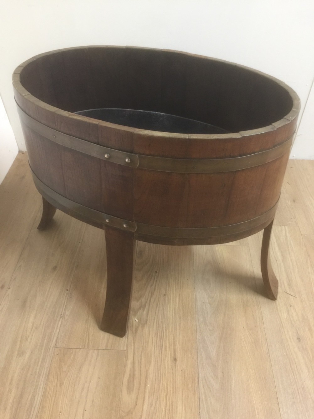 Victorian oval golden oak coopered planter -log bin View IX