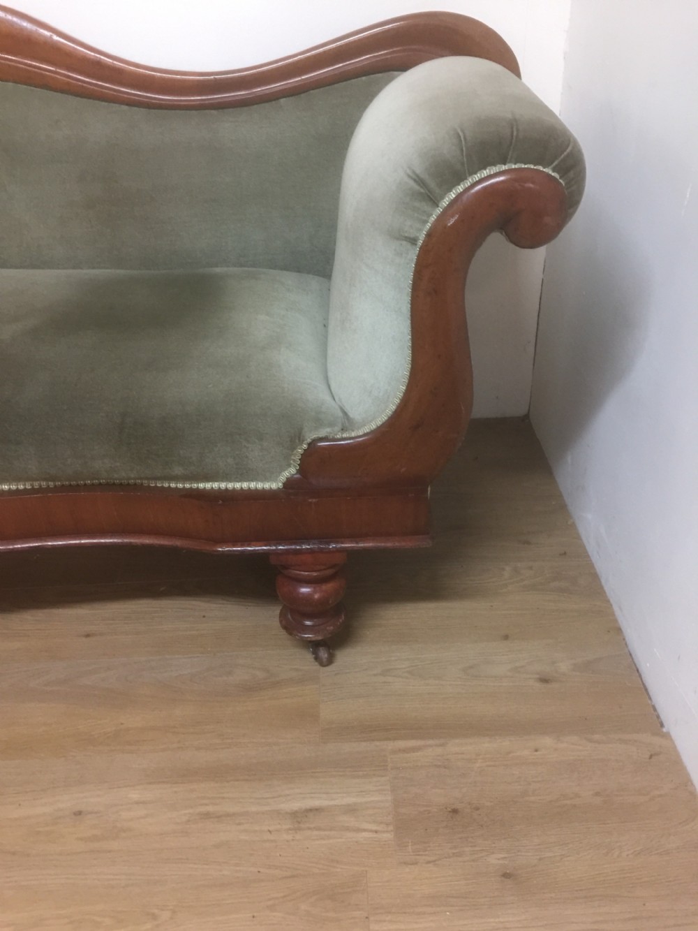 Victorian mahogany framed scroll end sofa circa 1880 View II