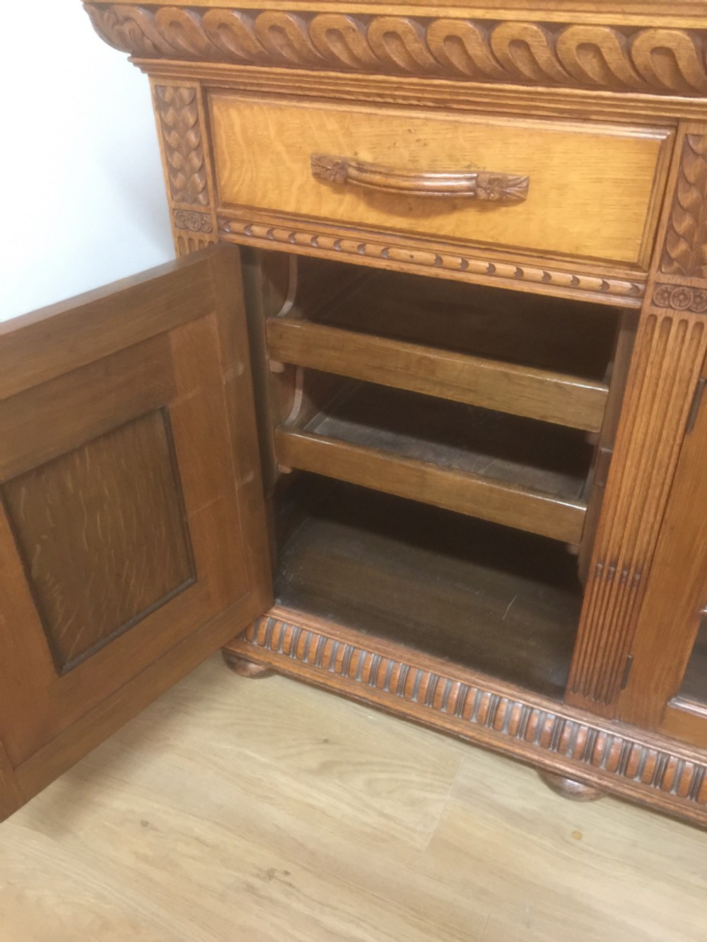 Victorian carved golden oak Sideboard base circa 1880 View IX