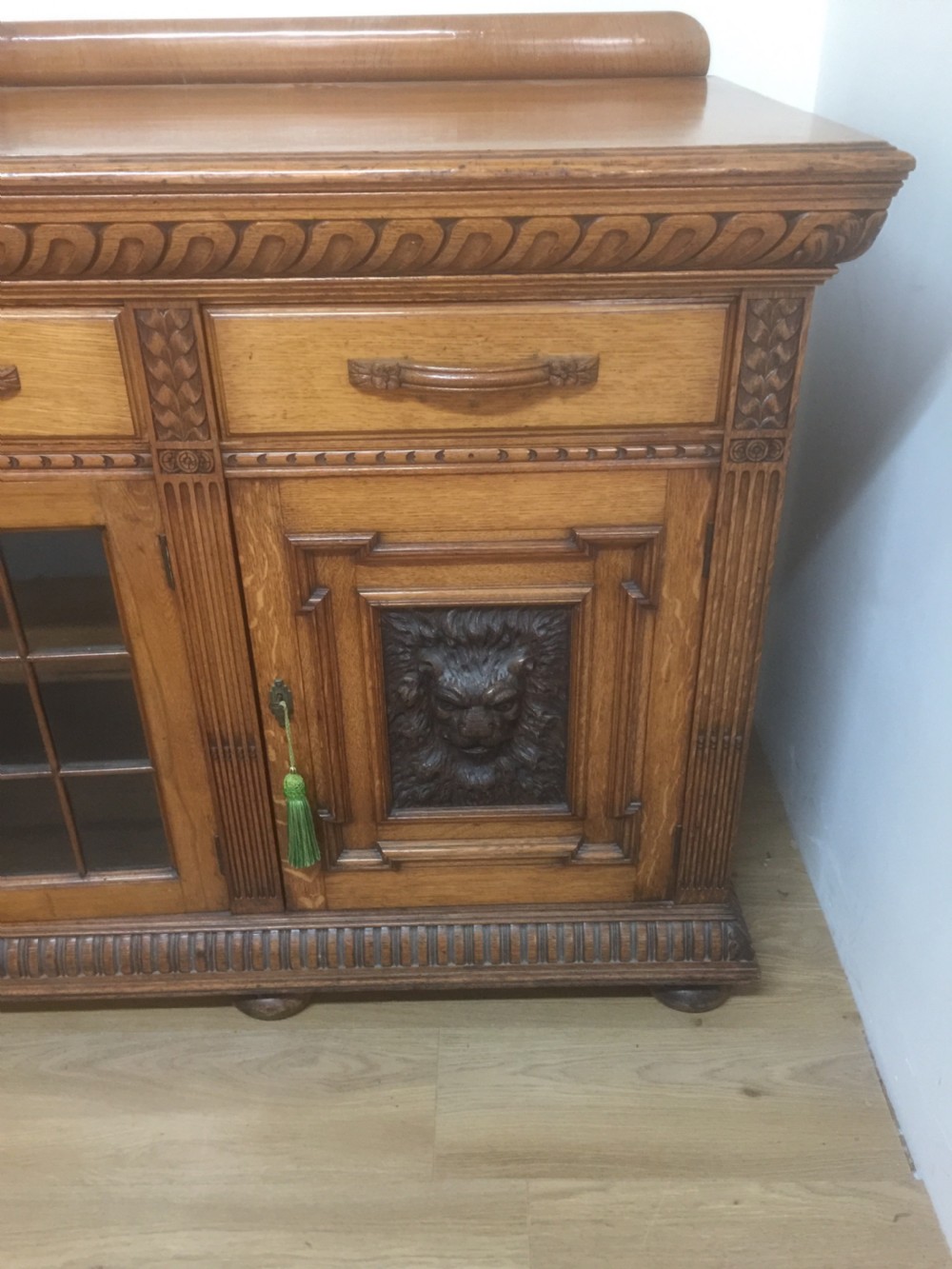 Victorian carved golden oak Sideboard base circa 1880 View XIII