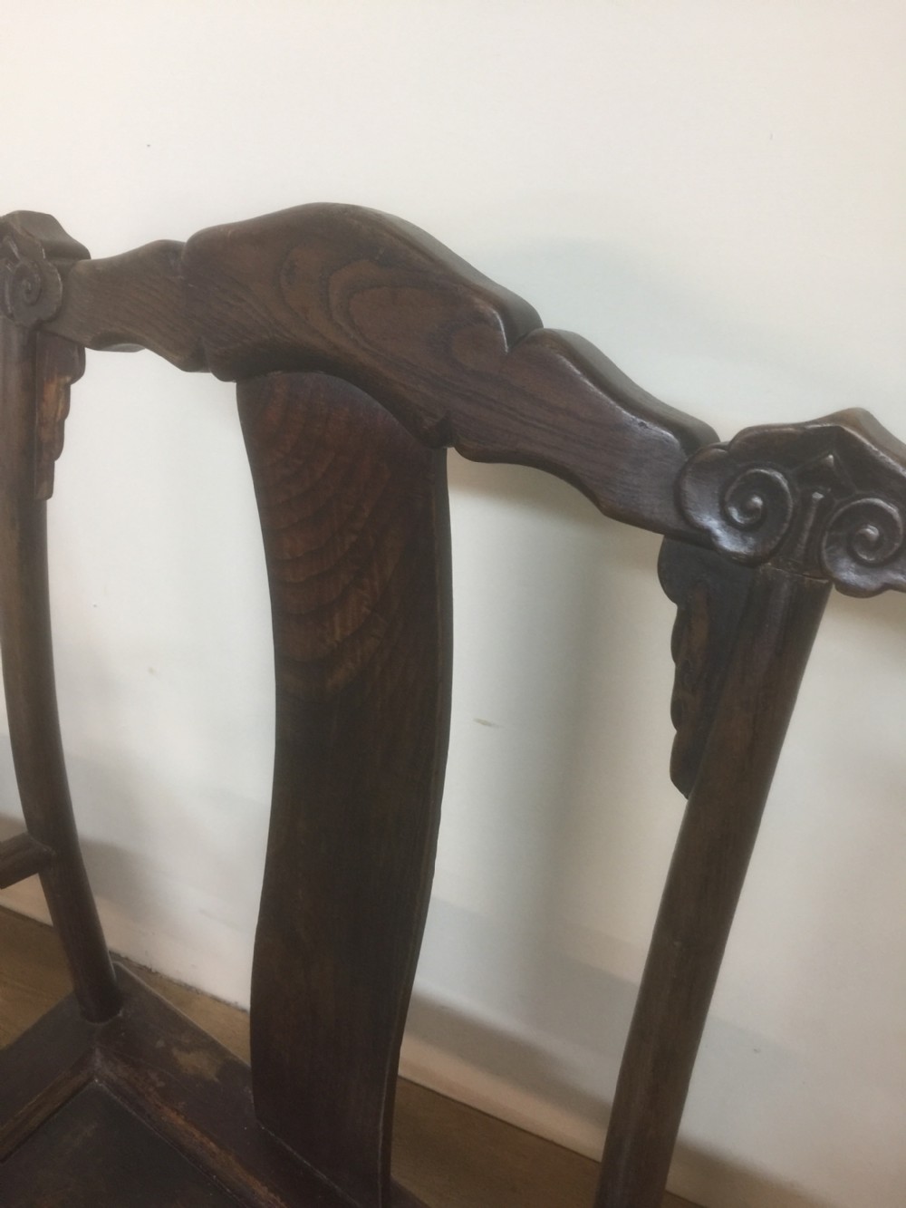 Pair Late nineteenth century Chinese elm yoke chairs  View II