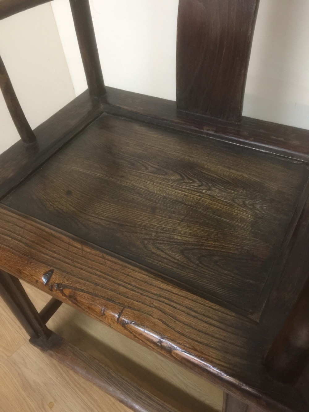 Pair Late nineteenth century Chinese elm yoke chairs  View VI