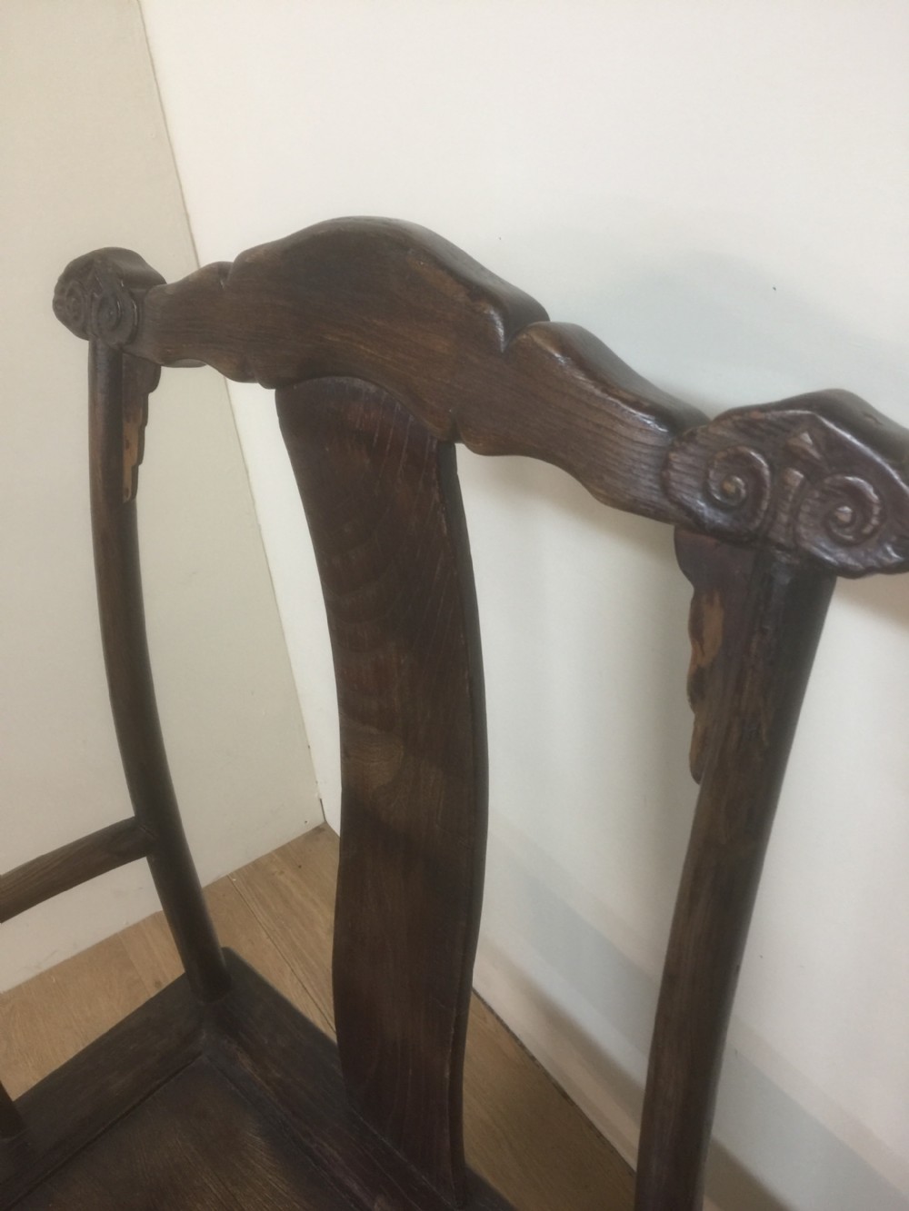 Pair Late nineteenth century Chinese elm yoke chairs  View VIII