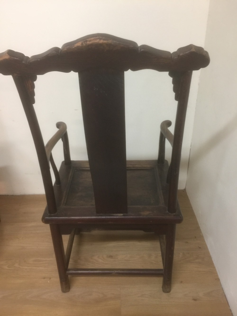 Pair Late nineteenth century Chinese elm yoke chairs  View IX