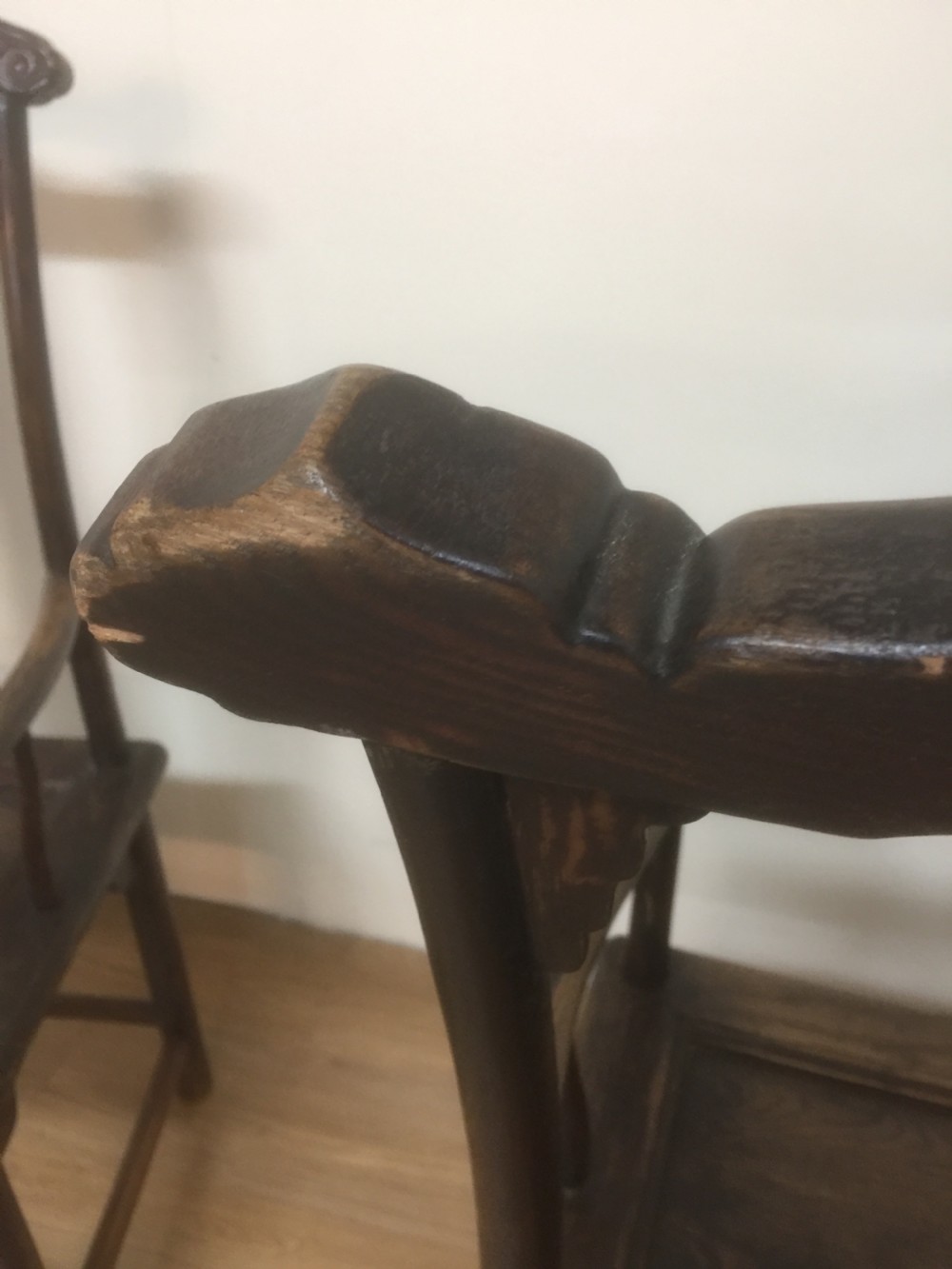 Pair Late nineteenth century Chinese elm yoke chairs  View X