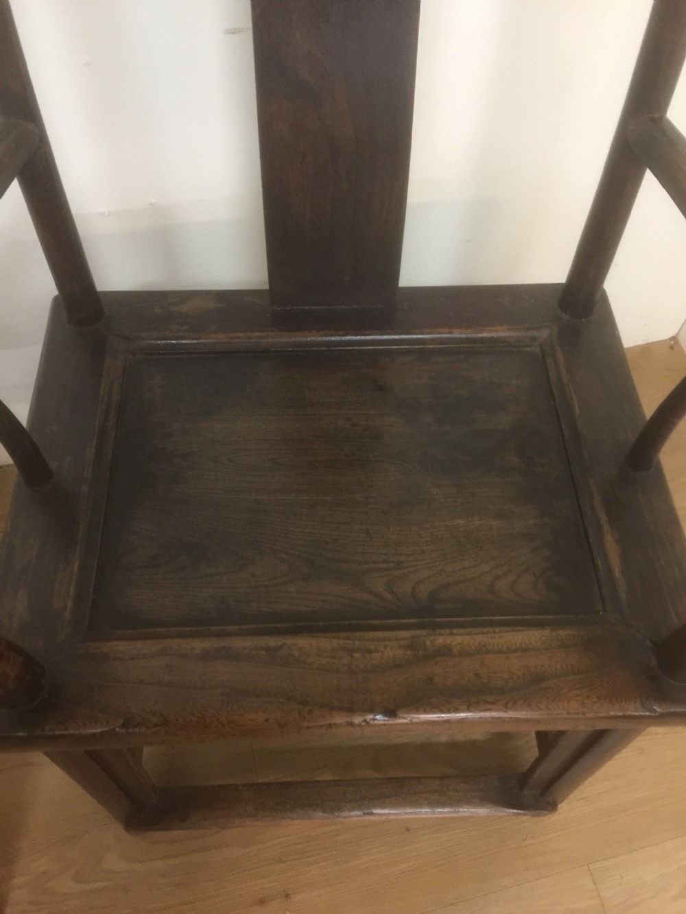 Pair Late nineteenth century Chinese elm yoke chairs  View XII