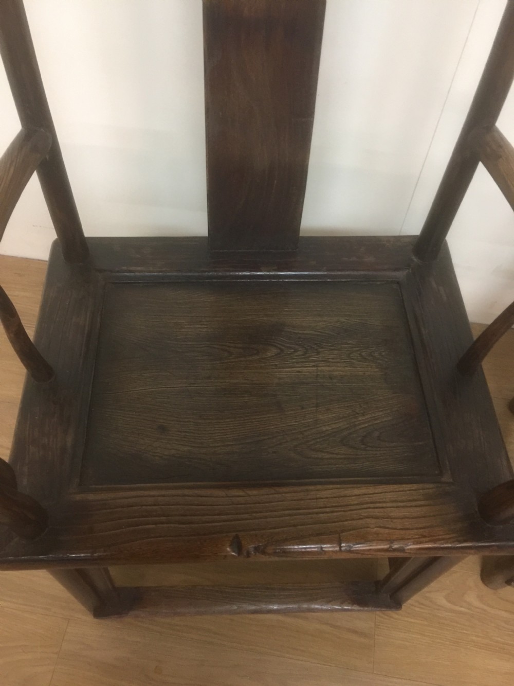 Pair Late nineteenth century Chinese elm yoke chairs  View XIII