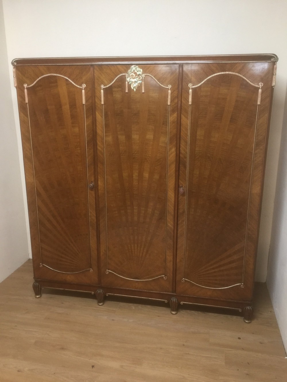 Art Deco walnut three door compactum wardrobe 