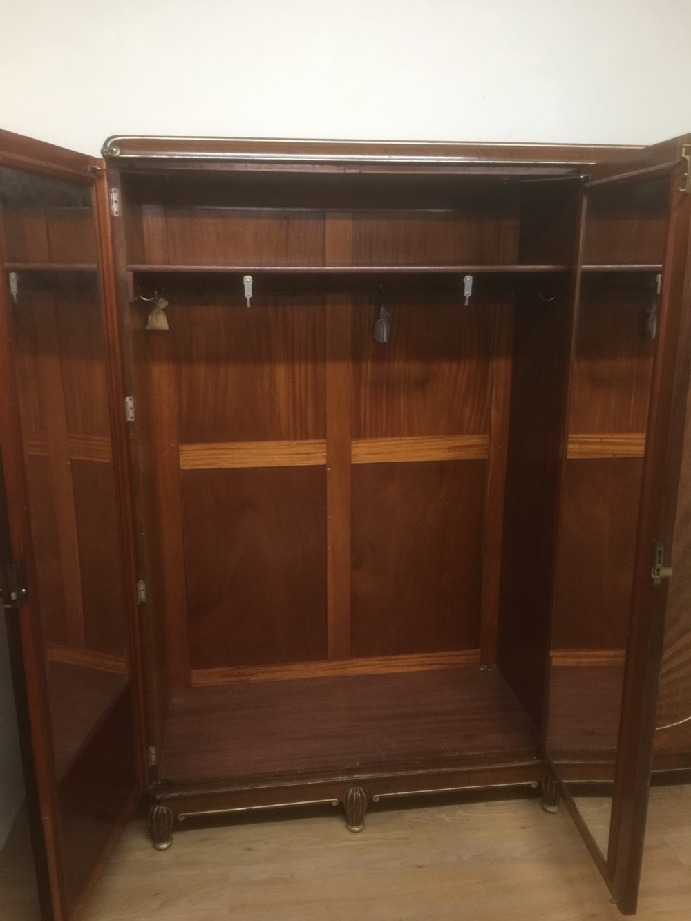 Art Deco walnut three door compactum wardrobe  View X