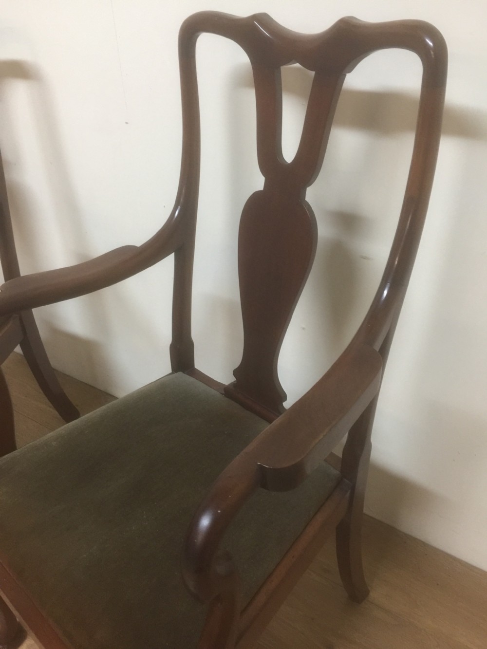 Pair Of Edwardian Queen Anne style mahogany carver chairs View II