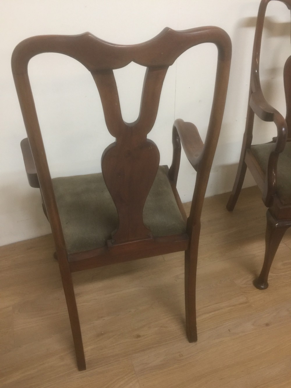 Pair Of Edwardian Queen Anne style mahogany carver chairs View V
