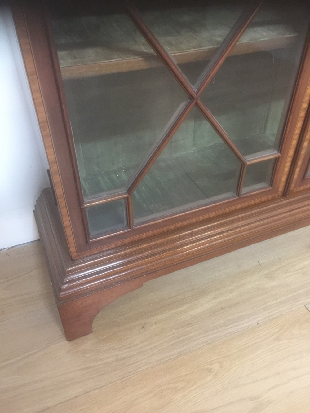Edwardian inlaid mahogany freestanding glazed bookcase  View IV