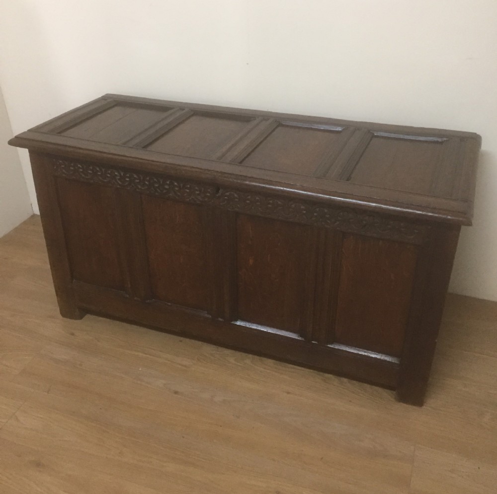 Eighteenth century oak coffer panelled top and sides 