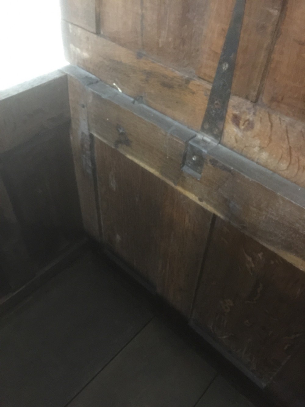 Eighteenth century oak coffer panelled top and sides  View IX