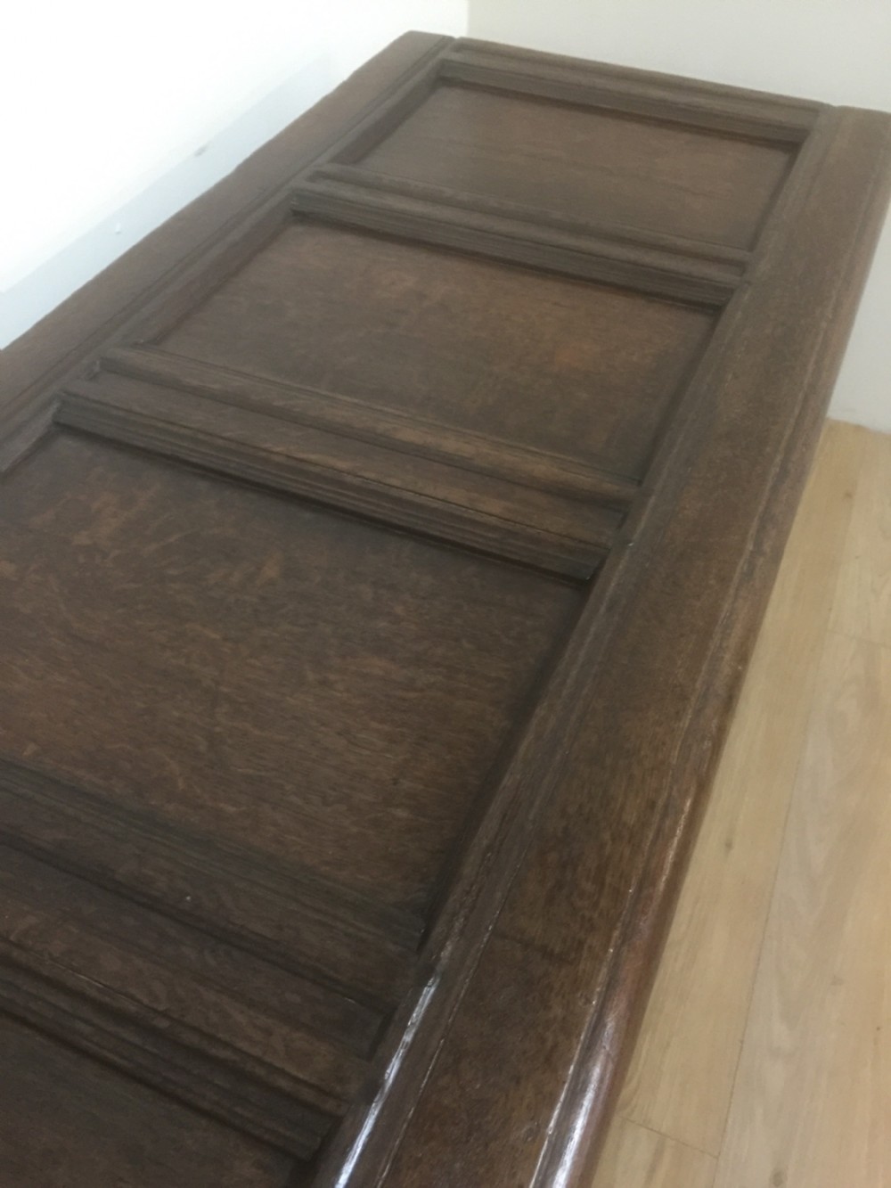 Eighteenth century oak coffer panelled top and sides  View X