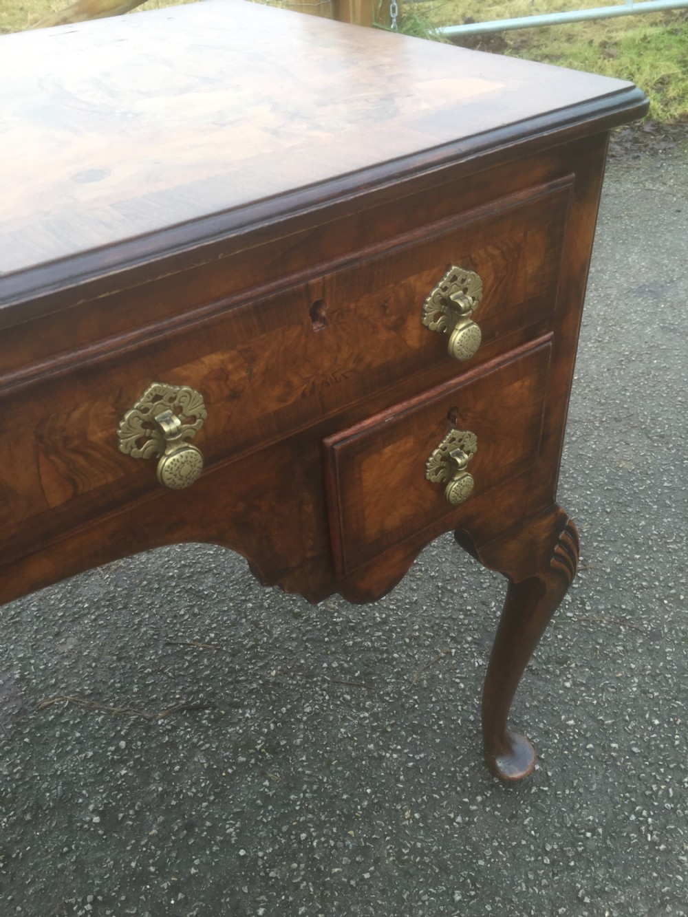 Queen Anne style burr walnut writing desk  View II