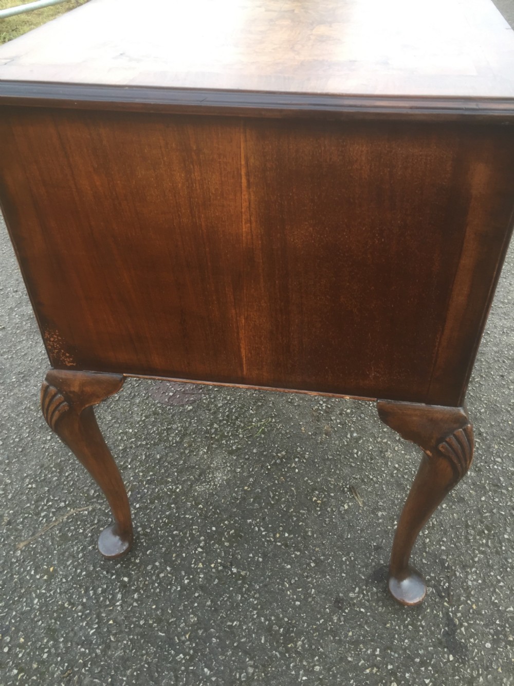 Queen Anne style burr walnut writing desk  View III