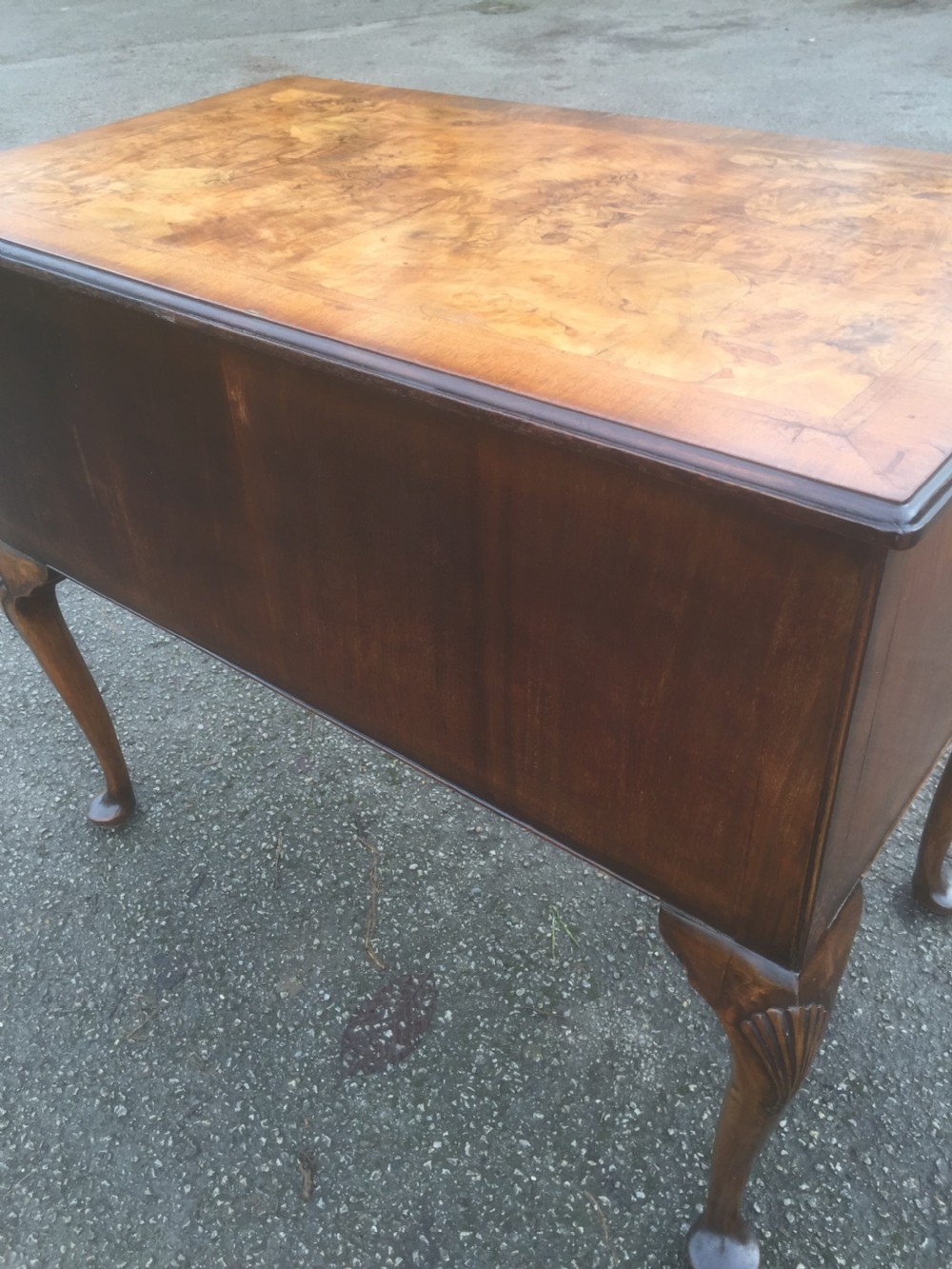 Queen Anne style burr walnut writing desk  View IV