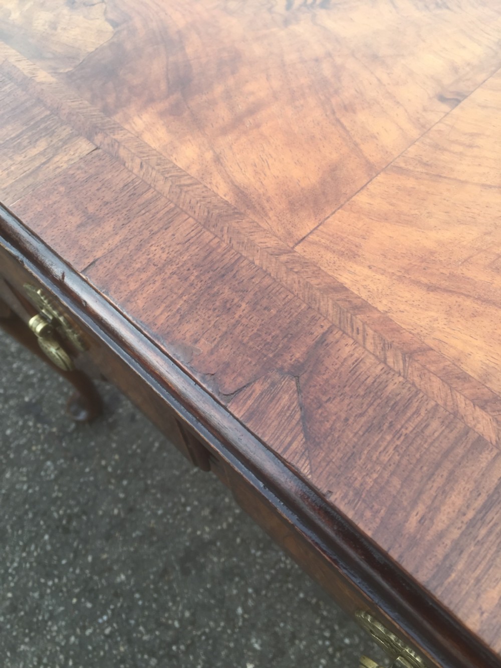 Queen Anne style burr walnut writing desk  View IX