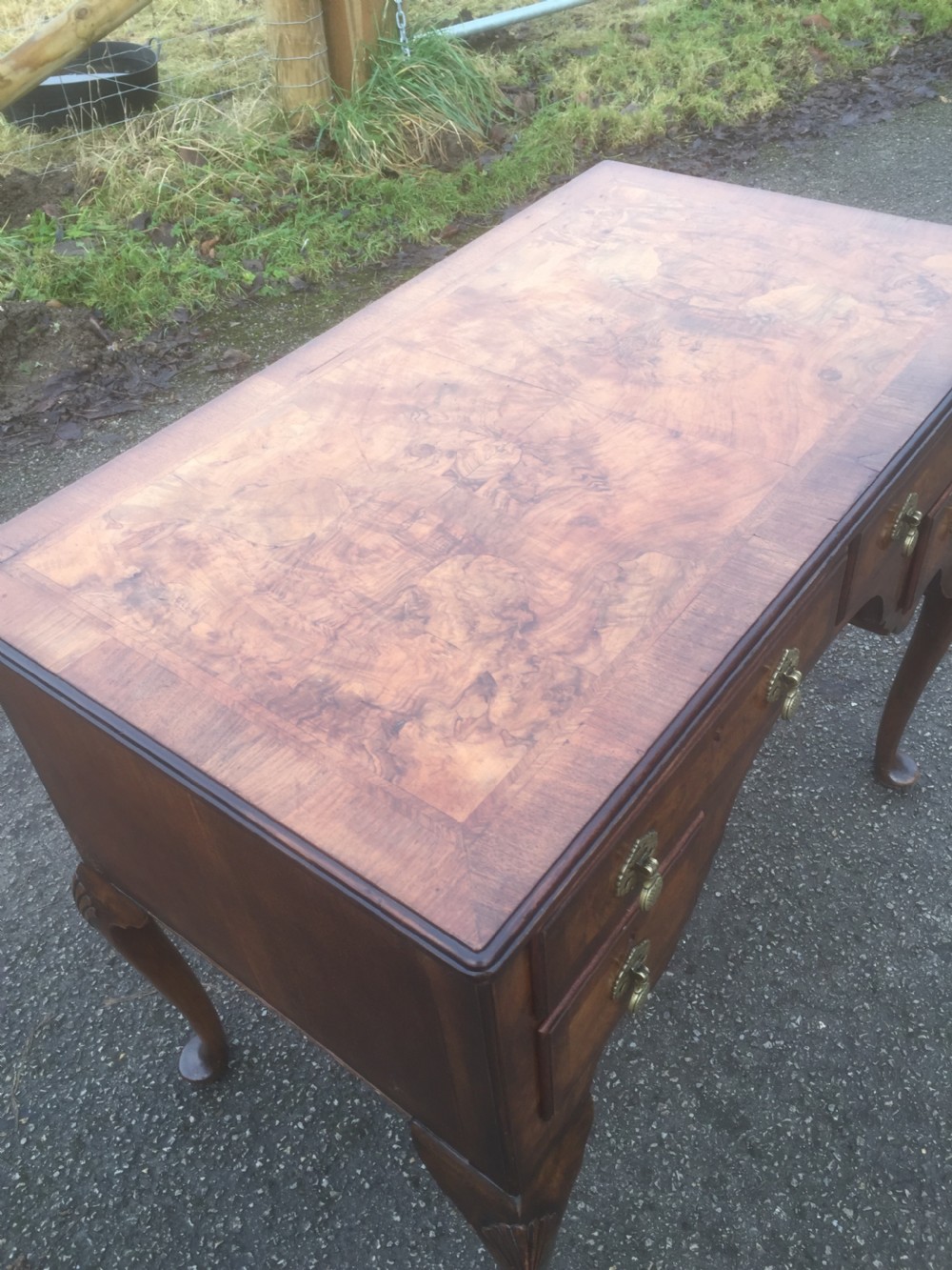Queen Anne style burr walnut writing desk  View X