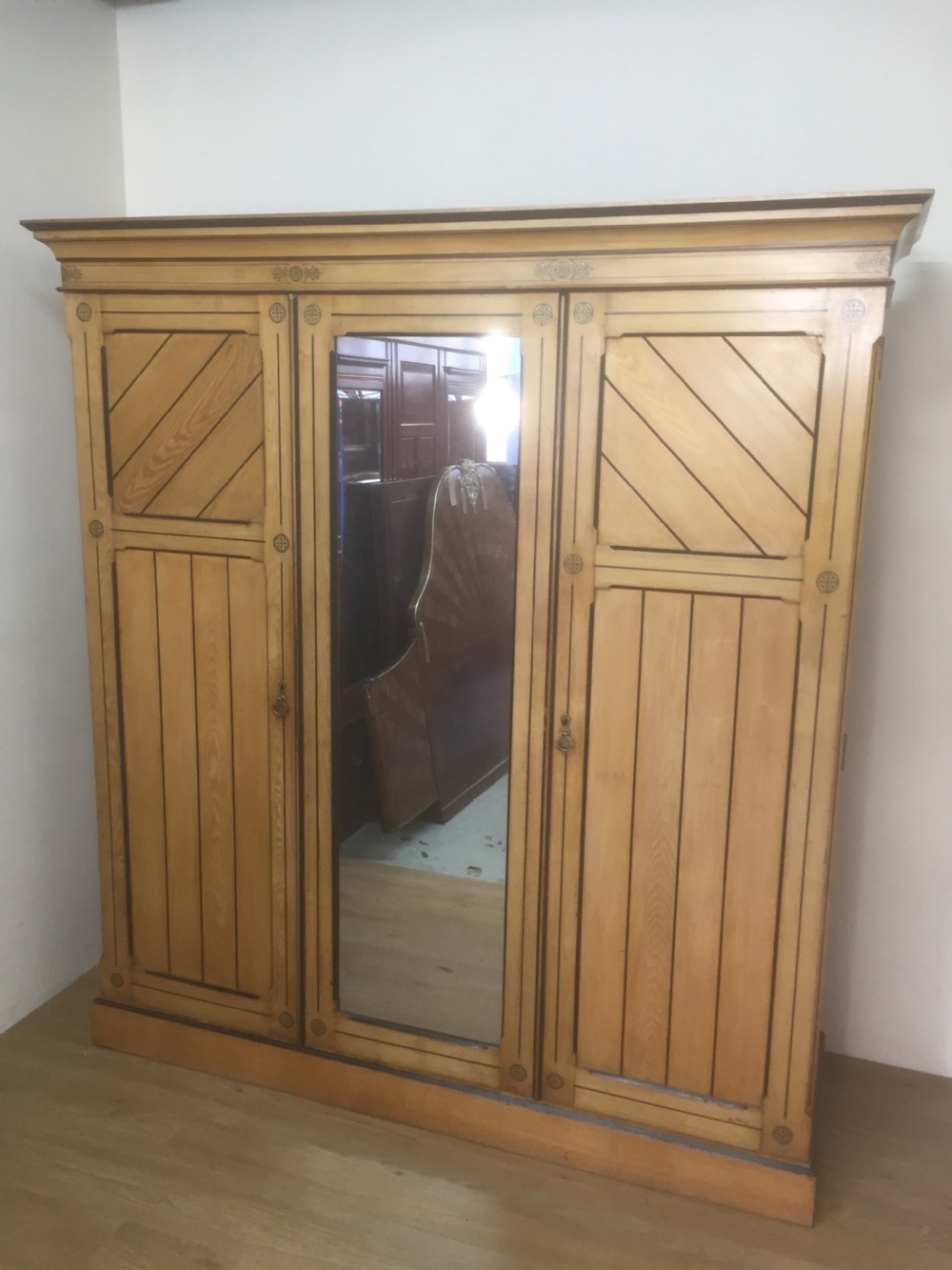 Victorian ash aesthetic movement three door compactum wardrobe 