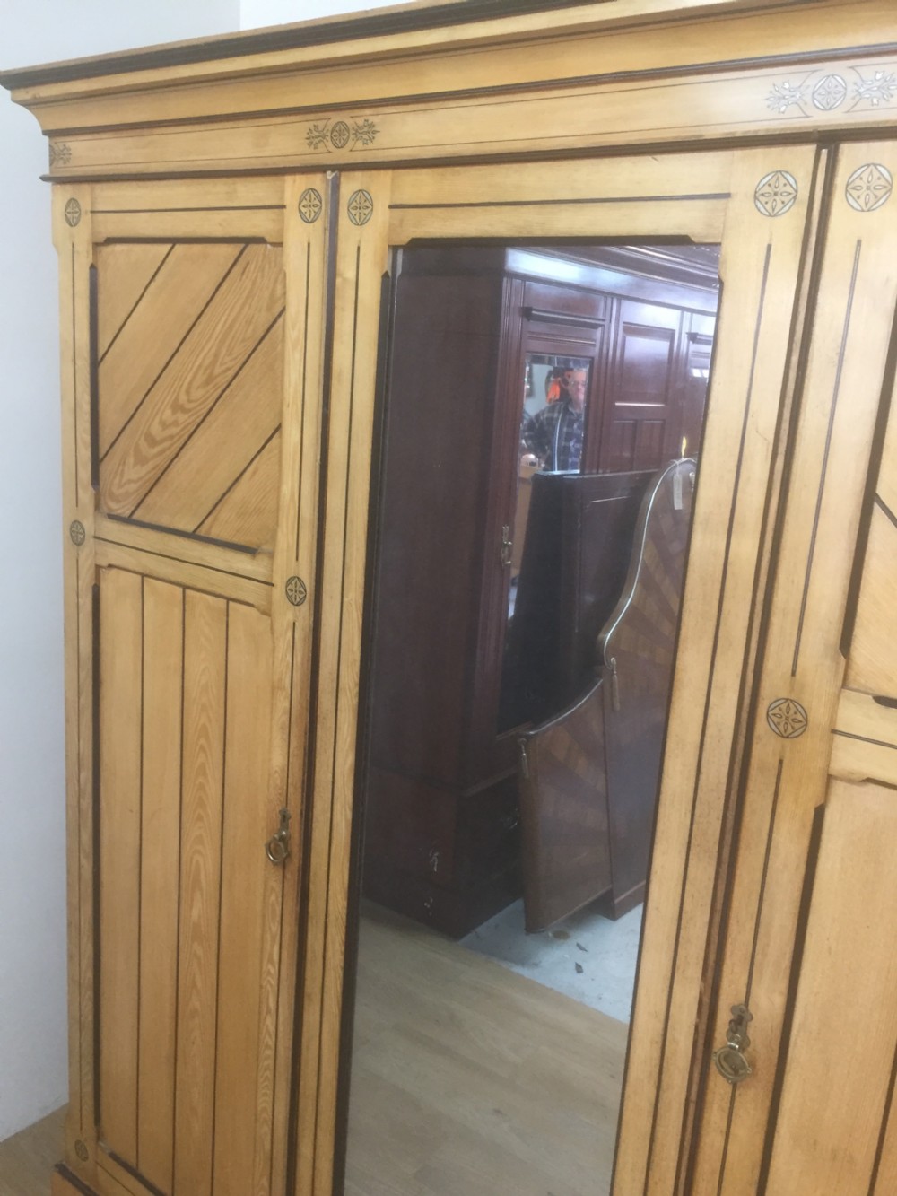 Victorian ash aesthetic movement three door compactum wardrobe  View II