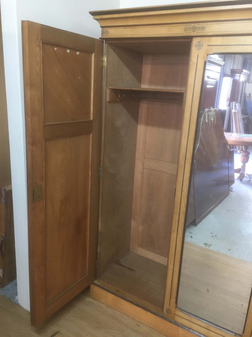 Victorian ash aesthetic movement three door compactum wardrobe  View VI