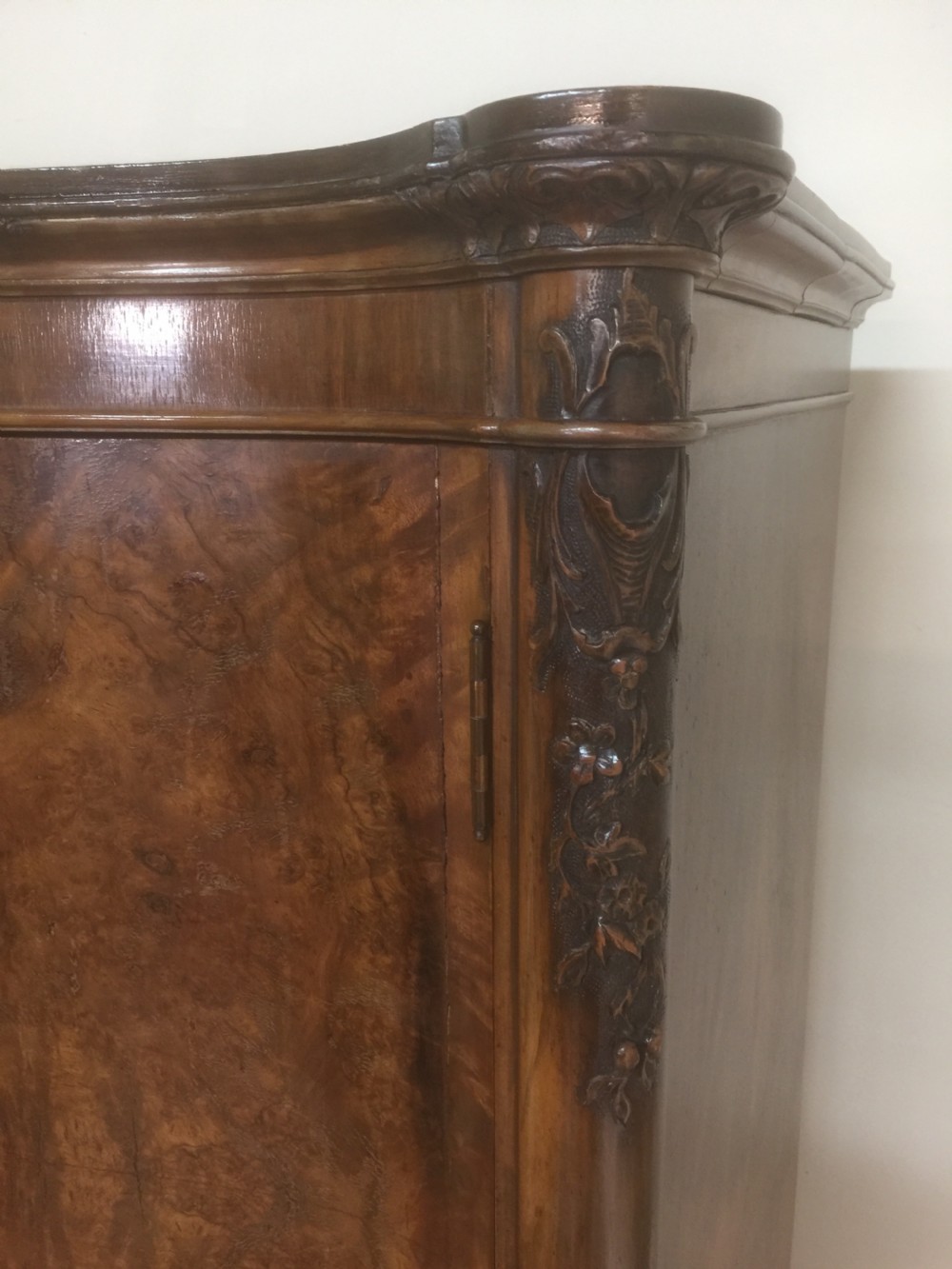 Burr walnut serpentine fronted carved cocktail cabinet  -superb quality View IV