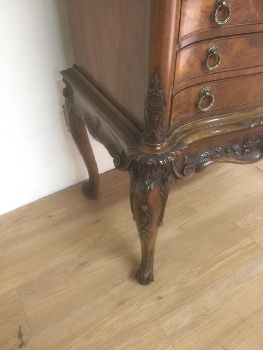 Burr walnut serpentine fronted carved cocktail cabinet  -superb quality View IX