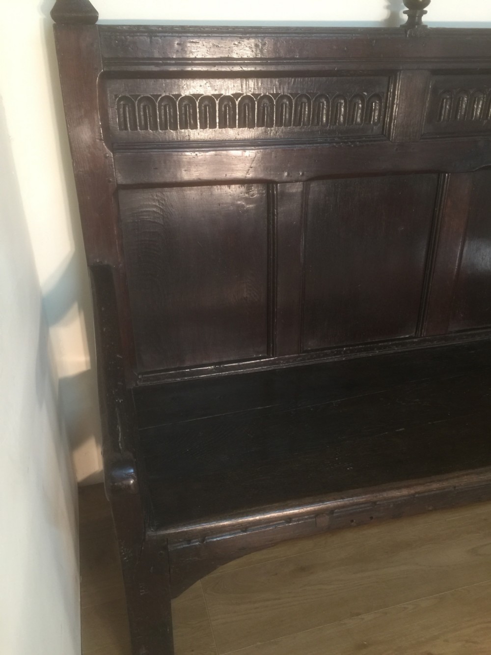 Eighteenth century panelled oak settle  View IV
