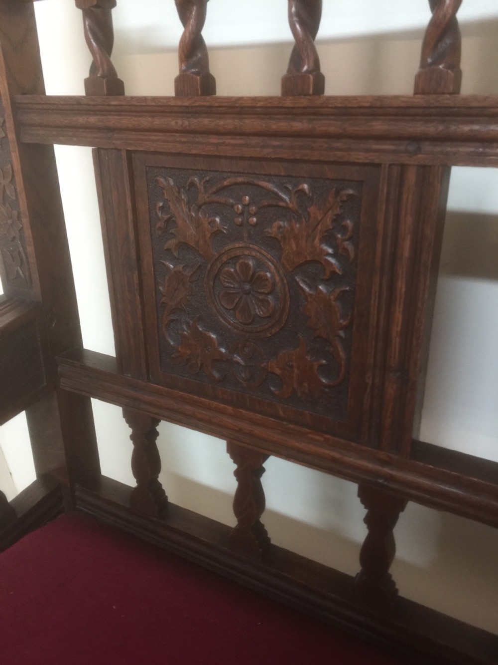 Victorian carved and turned oak settee 1910 View VI