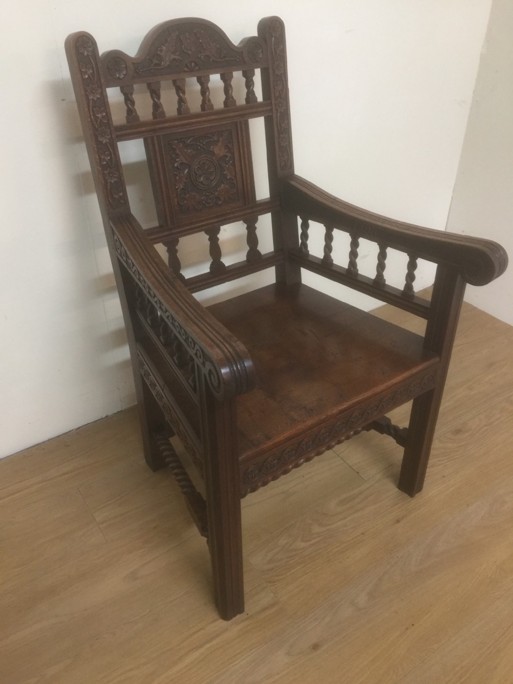 Solid oak hand carved armchair 