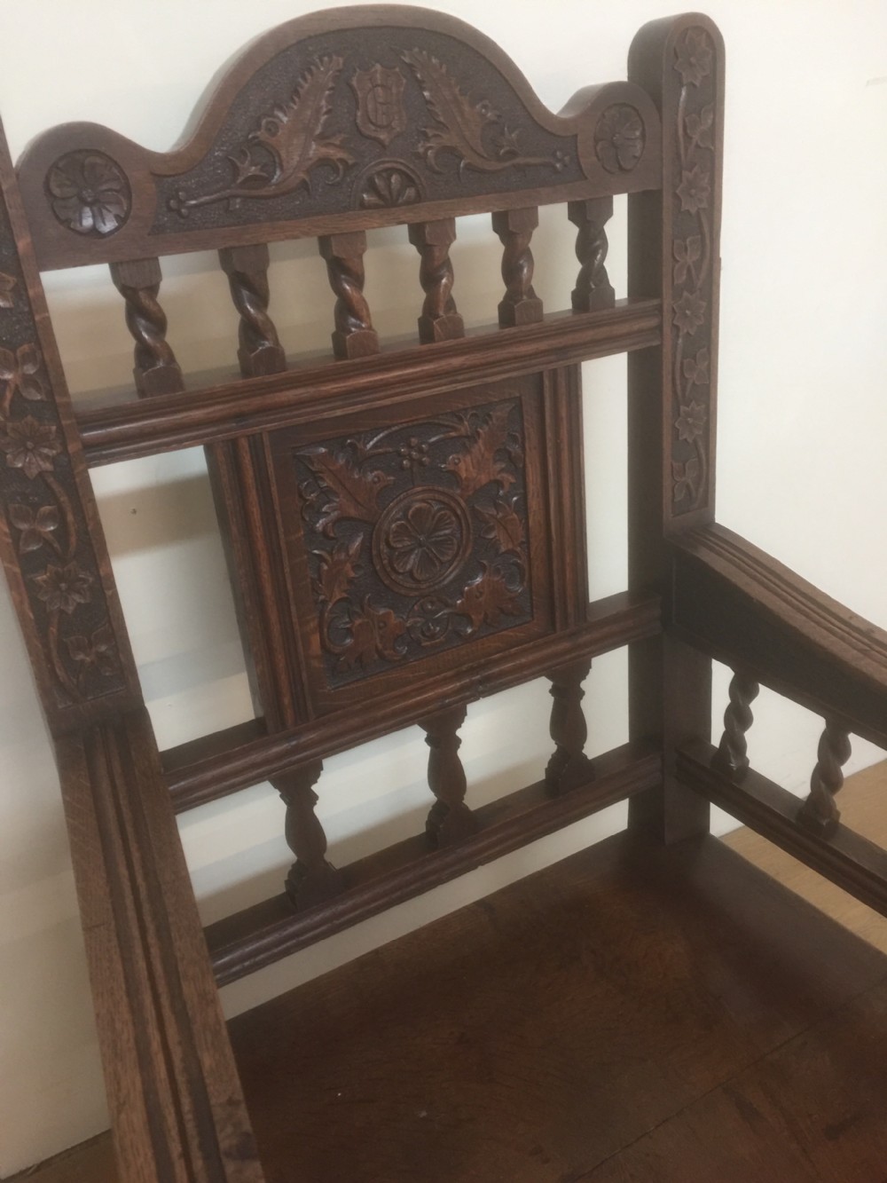Solid oak hand carved armchair  View II