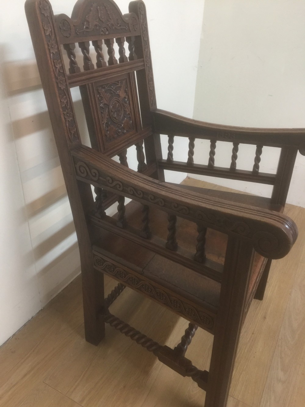 Solid oak hand carved armchair  View III