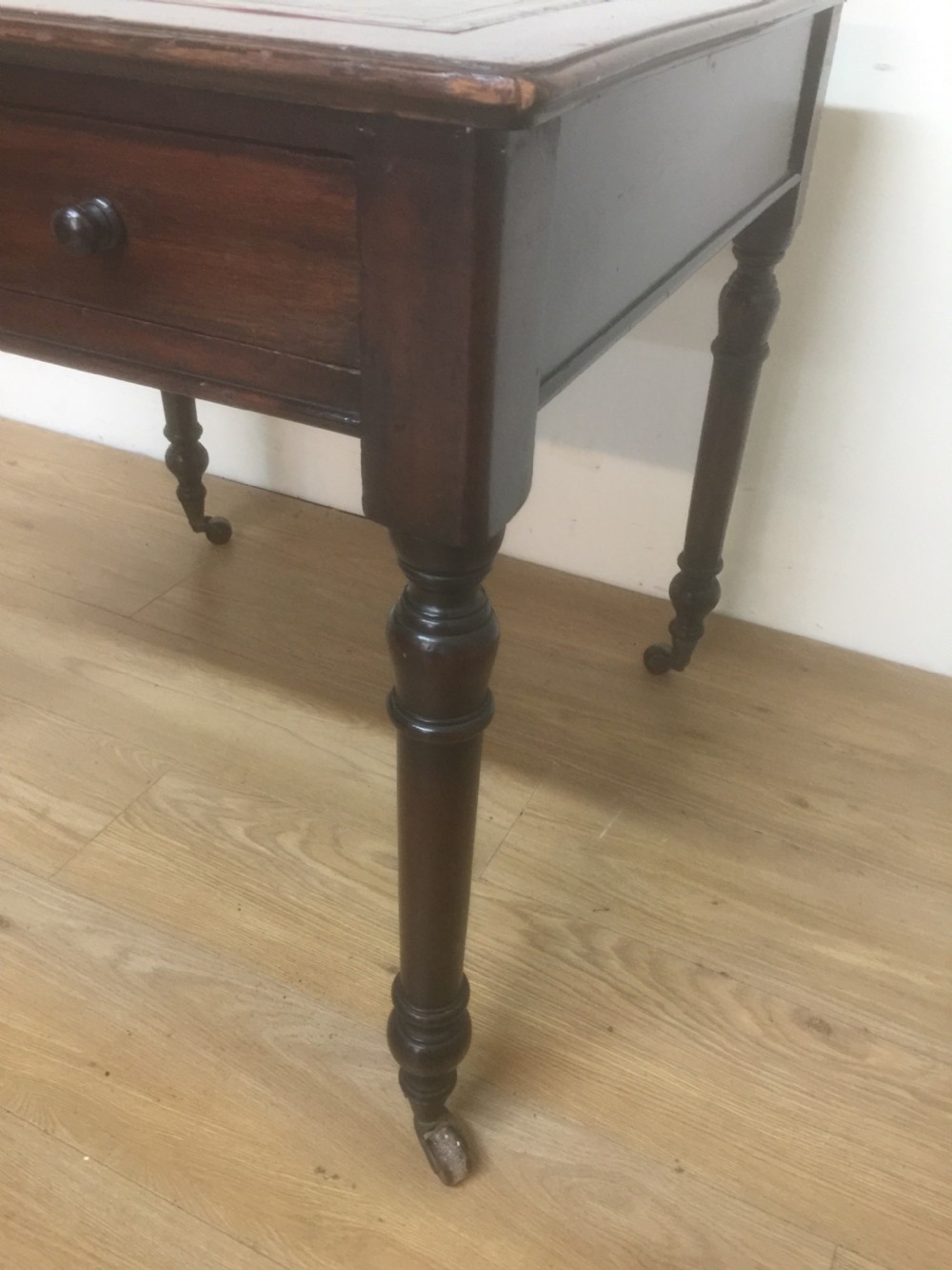 Victorian mahogany leather topped writing table  View II