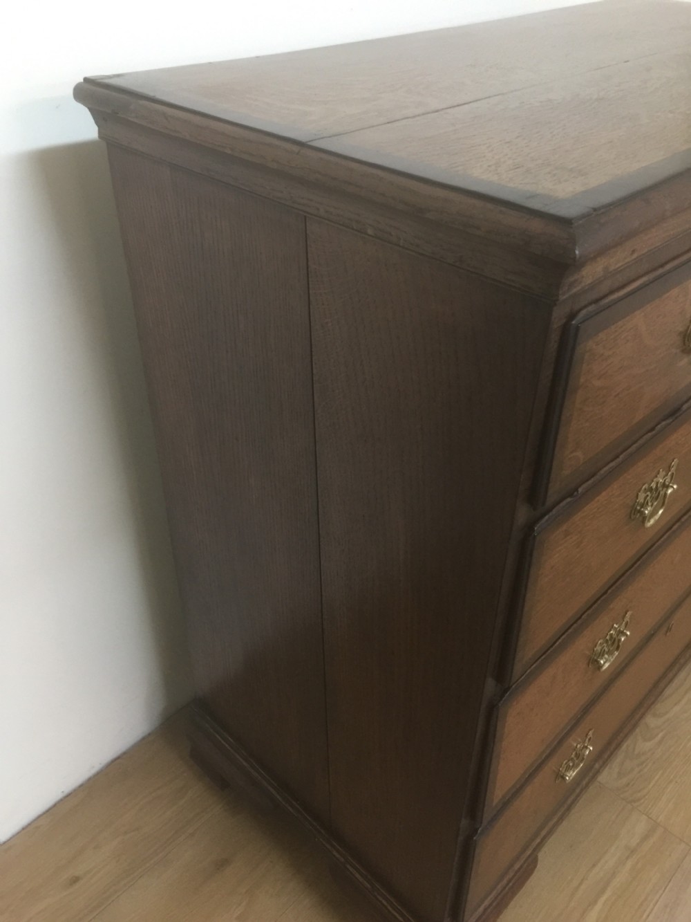 Georgian golden oak and crossbanded mahogany Chest Of Drawers.  View VIII