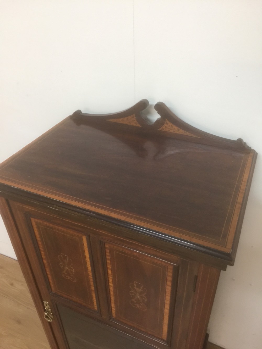 Nineteenth century inlaid mahogany glazed music cabinet  View II