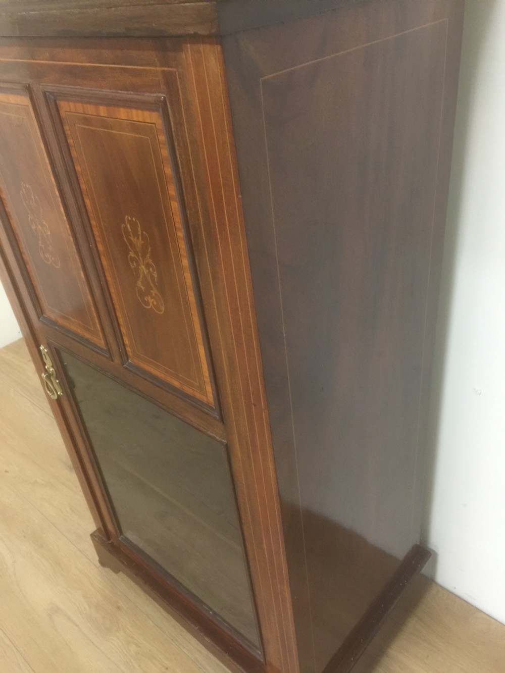 Nineteenth century inlaid mahogany glazed music cabinet  View III