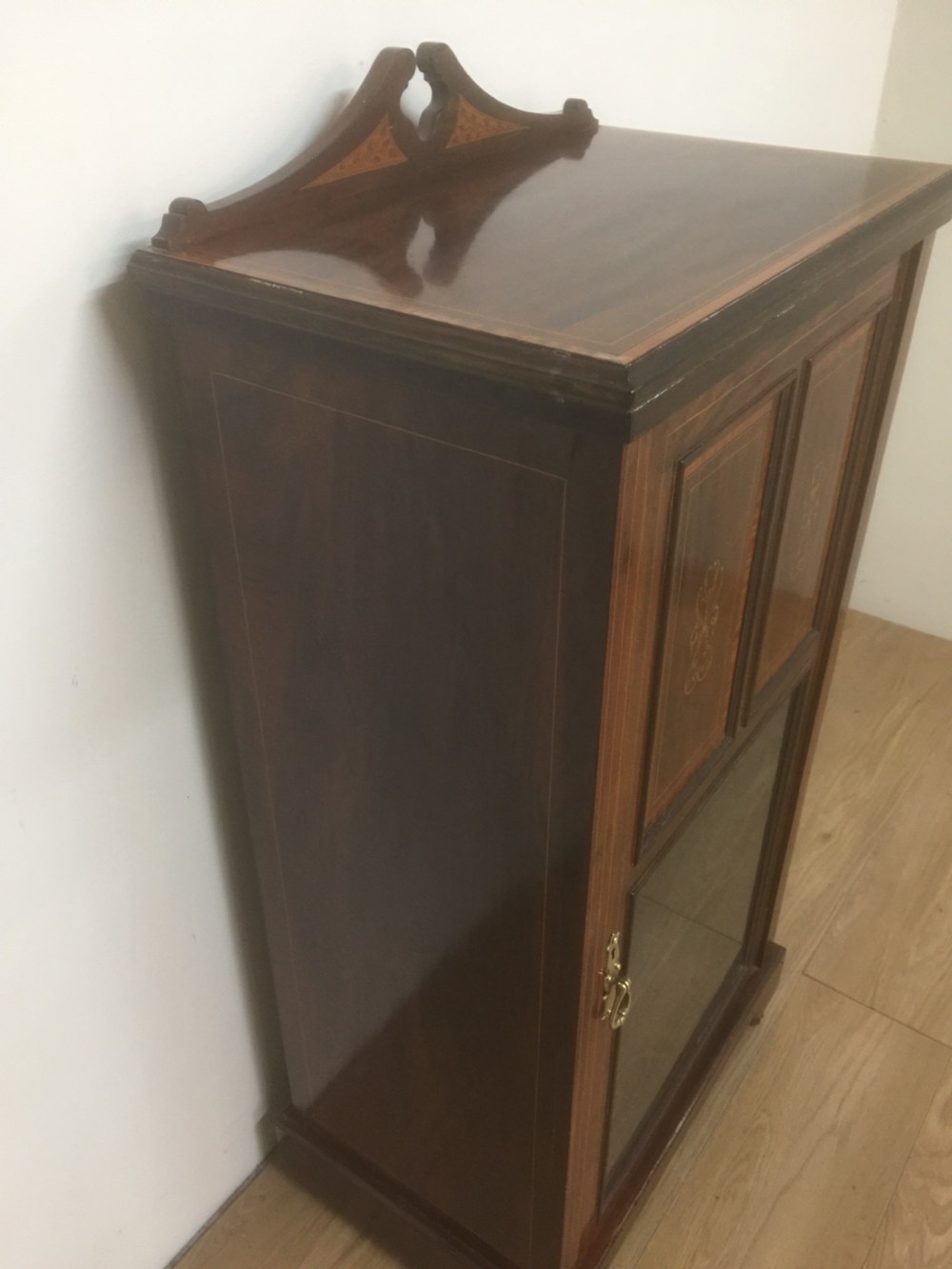 Nineteenth century inlaid mahogany glazed music cabinet  View VI